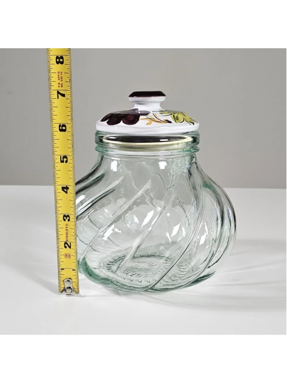 Vintage Italian SVE Glass Storage Jar Swirl Kitchen Canister Handpainted Lid